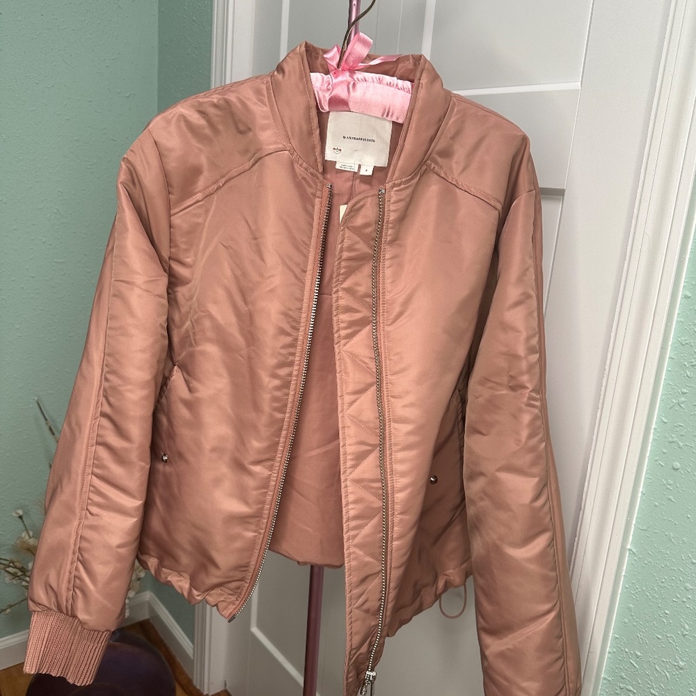 Anthropologie 98 Mauve bomber Zip-Up Jacket Small NWT chic pink prep casual